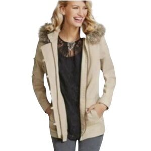 CAbi Nanook Faux Fur Trim Jacket Tan